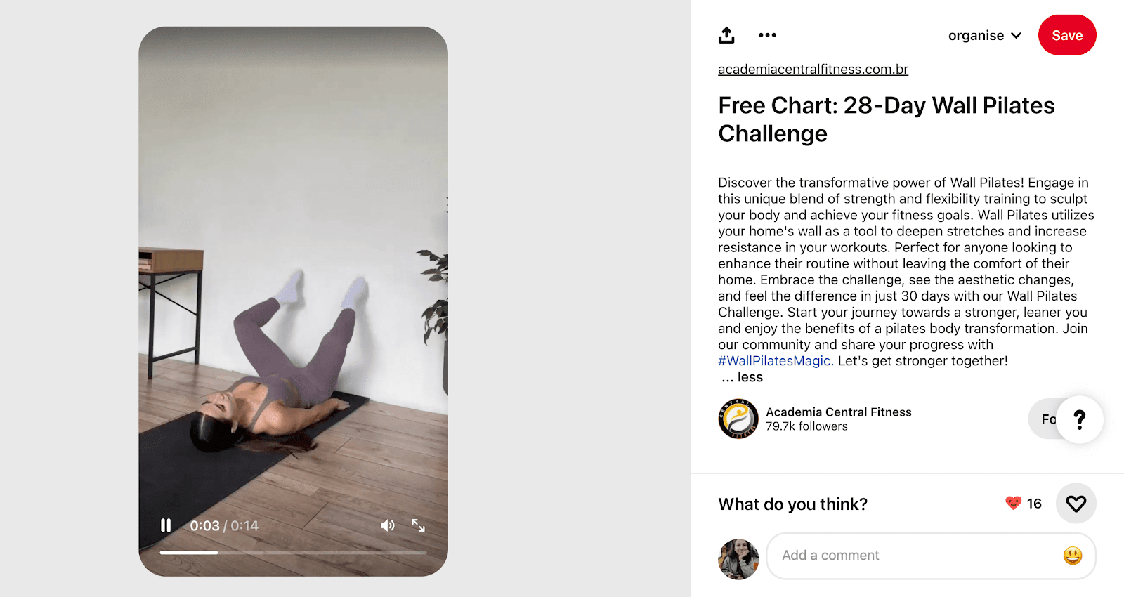 Academia Central Fitness pinterest content, a video showing how to do wall pilates